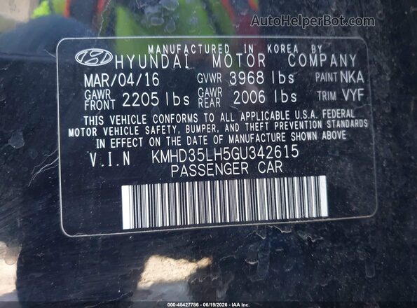 KMHD35LH5GU342615 2016 HYUNDAI ELANTRA GT Black ძრავის განყოფილების ხედი