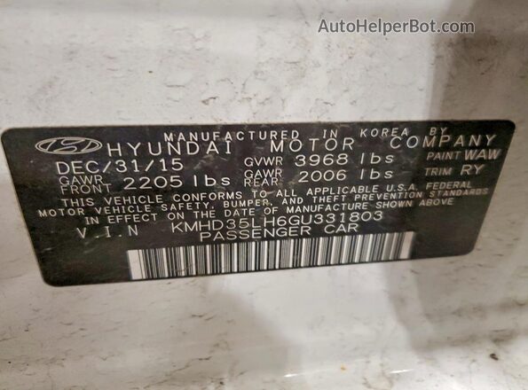 KMHD35LH6GU331803 2016 HYUNDAI ELANTRA White 