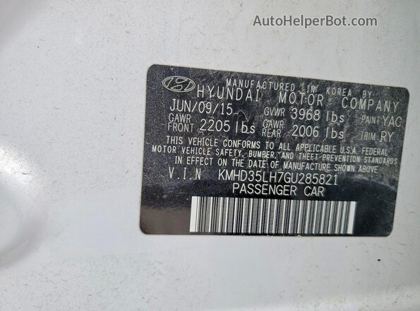KMHD35LH7GU285821 2016 HYUNDAI ELANTRA White Вид підкапотного простору