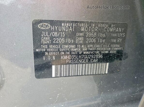 KMHD35LH7GU292896 2016 HYUNDAI ELANTRA Угольный Панорамный вид салона 360°