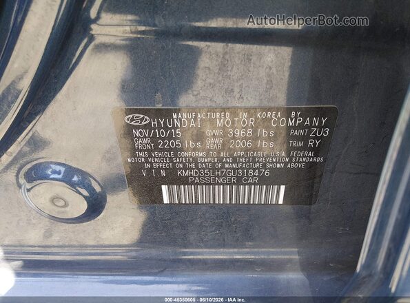 KMHD35LH7GU318476 2016 HYUNDAI ELANTRA GT Blue Widok komory silnika