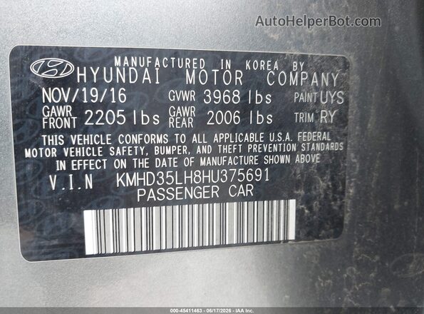 KMHD35LH8HU375691 2017 HYUNDAI ELANTRA GT Gray Engine compartment view