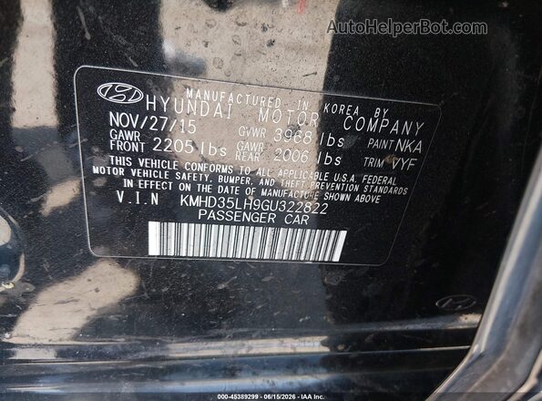 KMHD35LH9GU322822 2016 HYUNDAI ELANTRA GT Black ძრავის განყოფილების ხედი