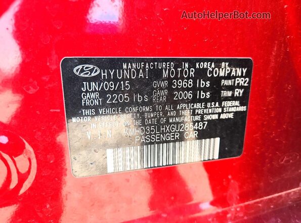 KMHD35LHXGU285487 2016 HYUNDAI ELANTRA Red 