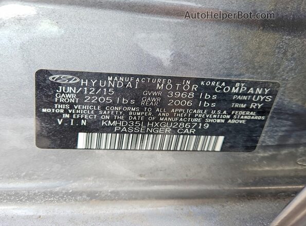 KMHD35LHXGU286719 2016 HYUNDAI ELANTRA Gray VIN sticker view