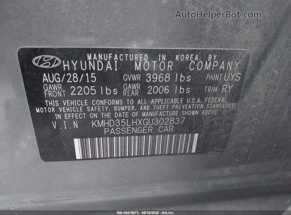 KMHD35LHXGU302837 2016 HYUNDAI ELANTRA GT Gray Շարժիչի բաժամունքի տեսք