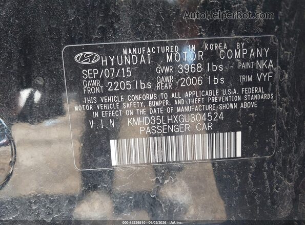 KMHD35LHXGU304524 2016 HYUNDAI ELANTRA GT Black Շարժիչի բաժամունքի տեսք