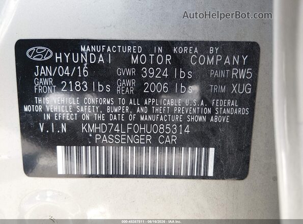 KMHD74LF0HU085314 2017 HYUNDAI ELANTRA Tan Engine compartment view