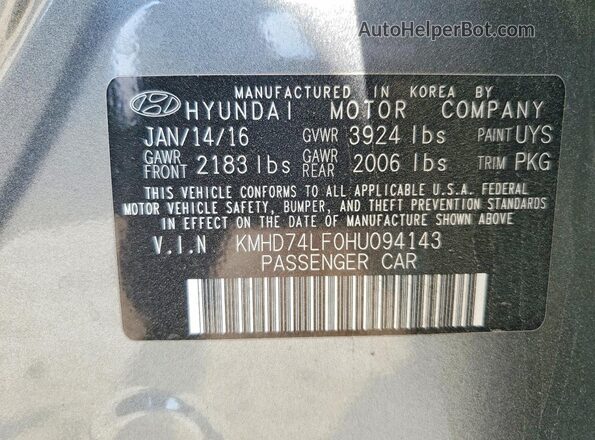 KMHD74LF0HU094143 2017 HYUNDAI ELANTRA Gray 