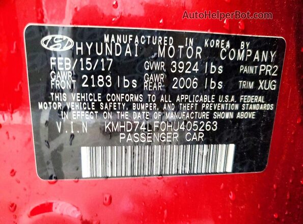 KMHD74LF0HU405263 2017 HYUNDAI ELANTRA Красный 