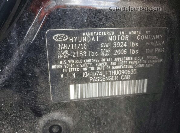 KMHD74LF1HU090635 2017 HYUNDAI ELANTRA Черный Вид подкапотного пространства