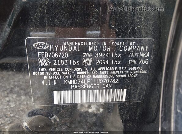 KMHD74LF1LU070782 2020 HYUNDAI ELANTRA Black Вид підкапотного простору
