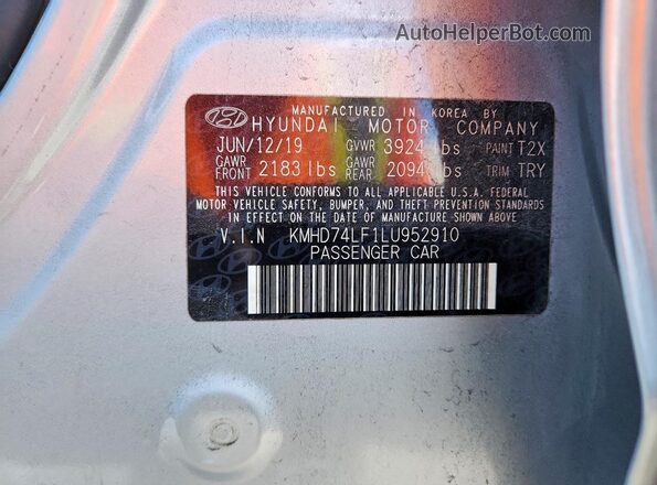 KMHD74LF1LU952910 2020 HYUNDAI ELANTRA Silver 