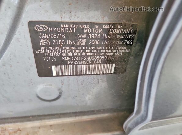 KMHD74LF2HU085959 2017 HYUNDAI ELANTRA Gray 