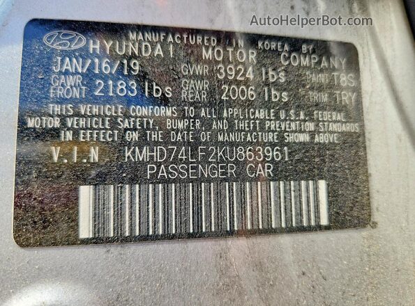 KMHD74LF2KU863961 2019 HYUNDAI ELANTRA Silver Вид підкапотного простору