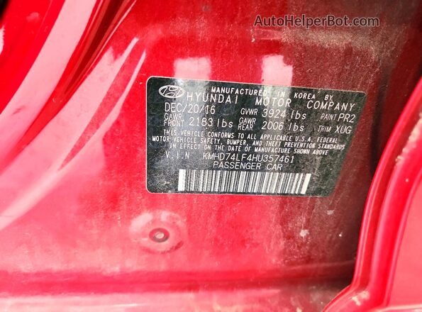 KMHD74LF4HU357461 2017 HYUNDAI ELANTRA Burgundy Widok naklejki z numerem VIN