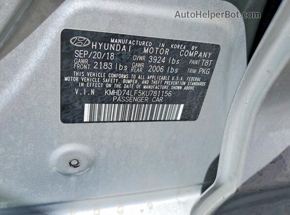 KMHD74LF5KU781156 2019 HYUNDAI ELANTRA Silver Շարժիչի բաժամունքի տեսք