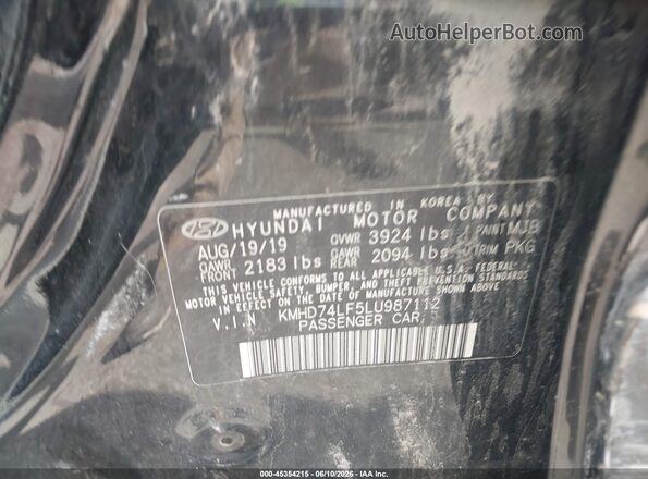 KMHD74LF5LU987112 2020 HYUNDAI ELANTRA Black Vista del compartimento del motor