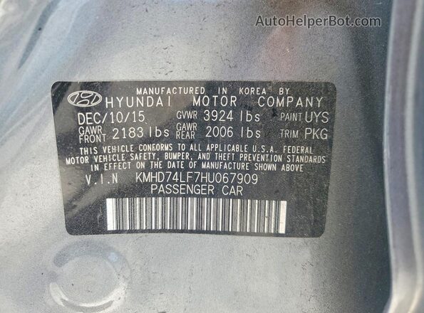 KMHD74LF7HU067909 2017 HYUNDAI ELANTRA Gray Շարժիչի բաժամունքի տեսք