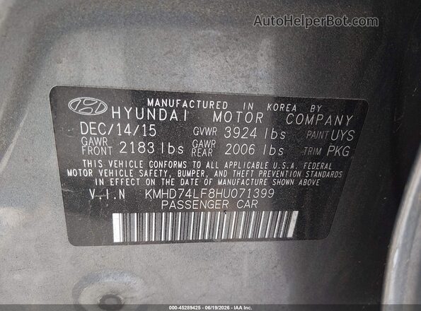 KMHD74LF8HU071399 2017 HYUNDAI ELANTRA Серый Вид подкапотного пространства