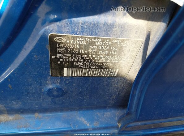 KMHD74LF8HU082726 2017 HYUNDAI ELANTRA Blue Вид підкапотного простору