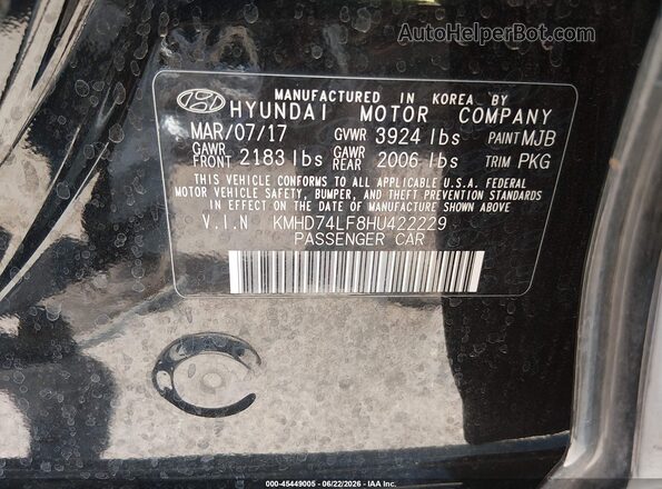 KMHD74LF8HU422229 2017 HYUNDAI ELANTRA Black ძრავის განყოფილების ხედი