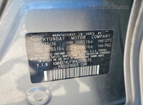 KMHD74LF9HU359075 2017 HYUNDAI ELANTRA Gray Engine compartment view