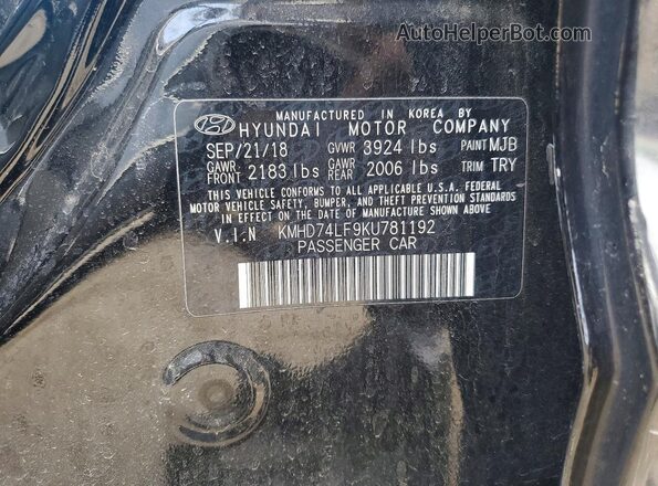 KMHD74LF9KU781192 2019 HYUNDAI ELANTRA Black Widok komory silnika