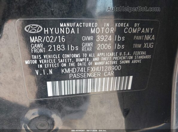 KMHD74LFXHU128900 2017 HYUNDAI ELANTRA Black Widok komory silnika
