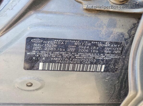 KMHD74LFXKU753353 2019 HYUNDAI ELANTRA Gray Вид підкапотного простору