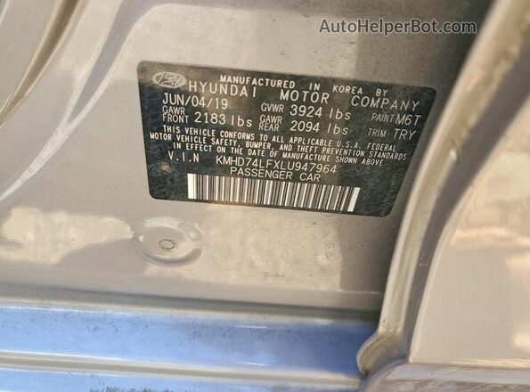 KMHD74LFXLU947964 2020 HYUNDAI ELANTRA Silver 