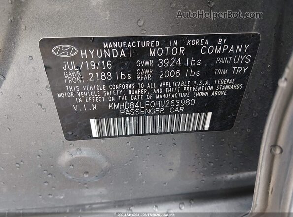 KMHD84LF0HU263980 2017 HYUNDAI ELANTRA Gray Вид підкапотного простору