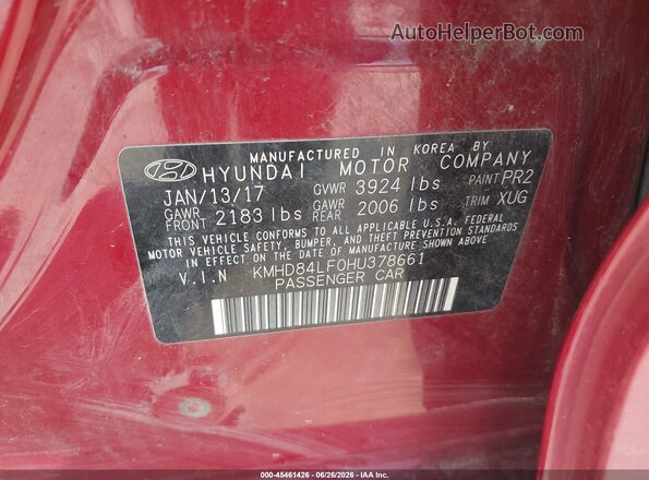 KMHD84LF0HU378661 2017 HYUNDAI ELANTRA Red Engine compartment view