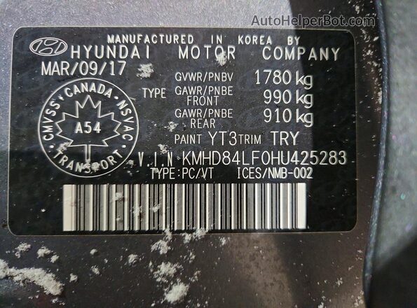 KMHD84LF0HU425283 2017 HYUNDAI ELANTRA Gray 