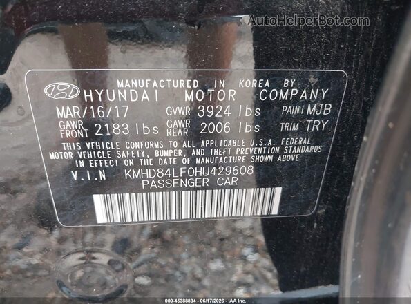 KMHD84LF0HU429608 2017 HYUNDAI ELANTRA Blue ძრავის განყოფილების ხედი