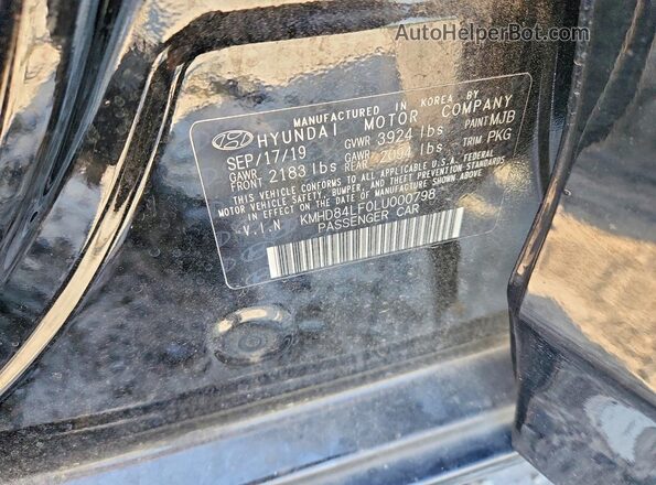 KMHD84LF0LU000798 2020 HYUNDAI ELANTRA Black Vista del compartimento del motor