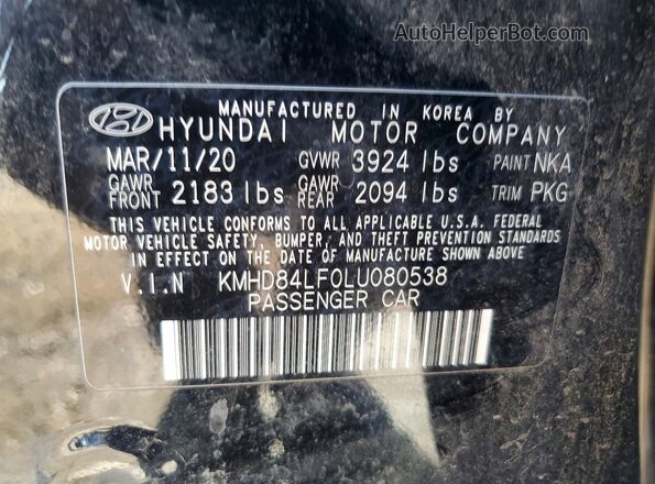 KMHD84LF0LU080538 2020 HYUNDAI ELANTRA Black ძრავის განყოფილების ხედი