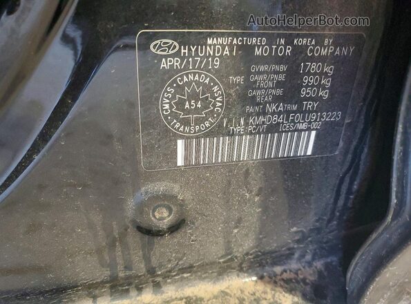 KMHD84LF0LU913223 2020 HYUNDAI ELANTRA Black Widok komory silnika