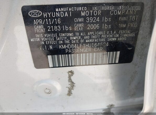 KMHD84LF1HU164584 2017 HYUNDAI ELANTRA Silver Вид підкапотного простору