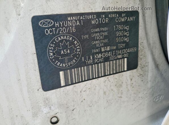KMHD84LF1HU304469 2017 HYUNDAI ELANTRA White 