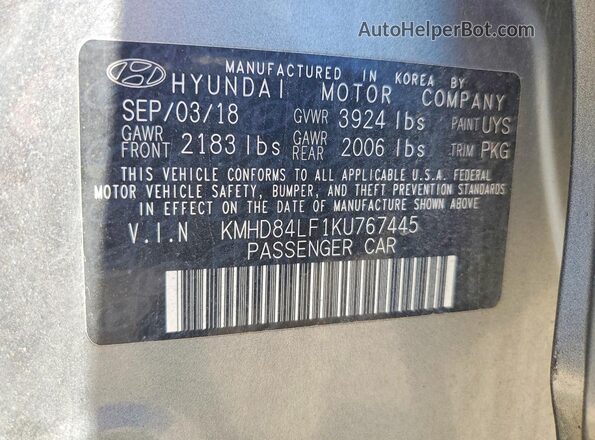 KMHD84LF1KU767445 2019 HYUNDAI ELANTRA Gray Engine compartment view
