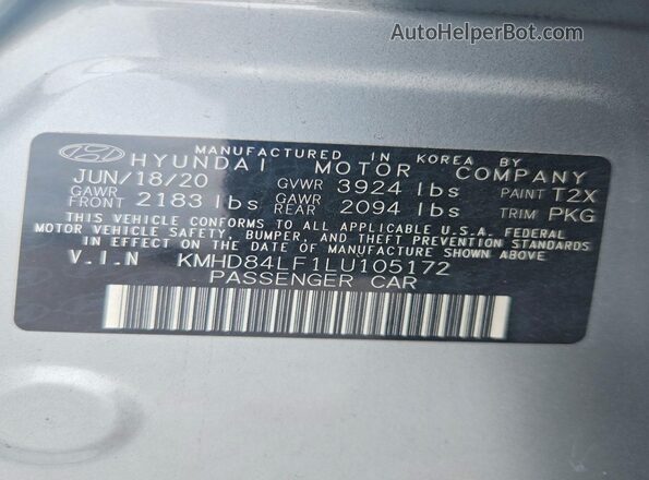 KMHD84LF1LU105172 2020 HYUNDAI ELANTRA Silver Engine compartment view