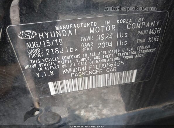 KMHD84LF1LU986455 2020 HYUNDAI ELANTRA Black Շարժիչի բաժամունքի տեսք