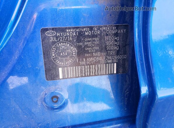 KMHD84LF2HU266010 2017 HYUNDAI ELANTRA Blue 