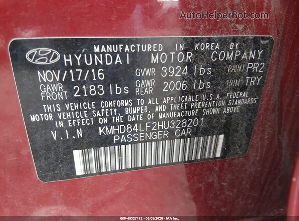 KMHD84LF2HU328201 2017 HYUNDAI ELANTRA Red Engine compartment view