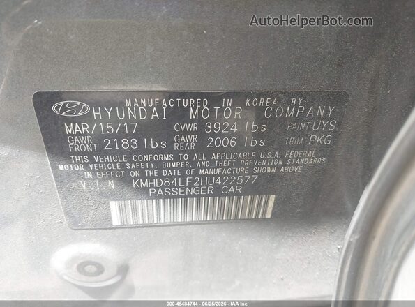 KMHD84LF2HU422577 2017 HYUNDAI ELANTRA Gray Engine compartment view