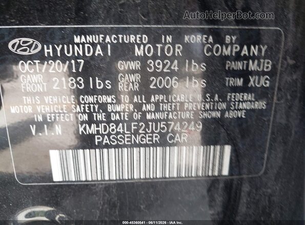 KMHD84LF2JU574249 2018 HYUNDAI ELANTRA Black Вид підкапотного простору