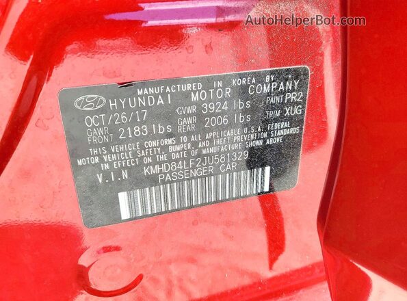 KMHD84LF2JU581329 2018 HYUNDAI ELANTRA Red 