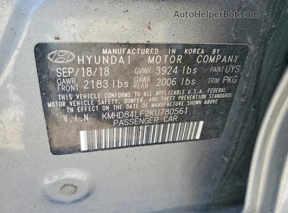 KMHD84LF2KU780561 2019 HYUNDAI ELANTRA Серый 