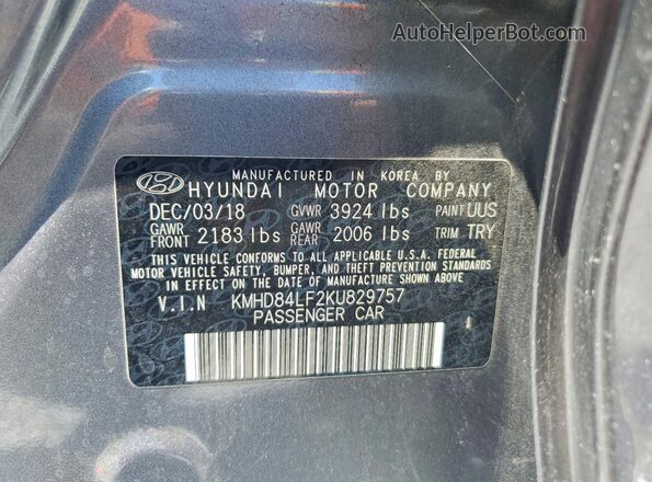 KMHD84LF2KU829757 2019 HYUNDAI ELANTRA Gray ძრავის განყოფილების ხედი